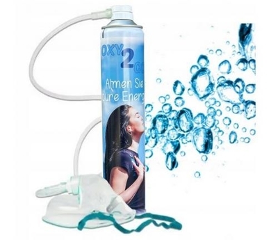 Zdjęcie Tlen inhalacyjny OXY2GO 99,5% w puszce 14 litrów z maską z drenem
